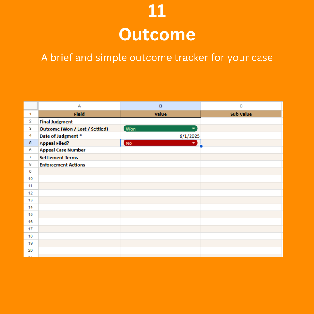⚖️ ELEVEN IN ONE – Legal Case Progress Tracking & Sharing Template